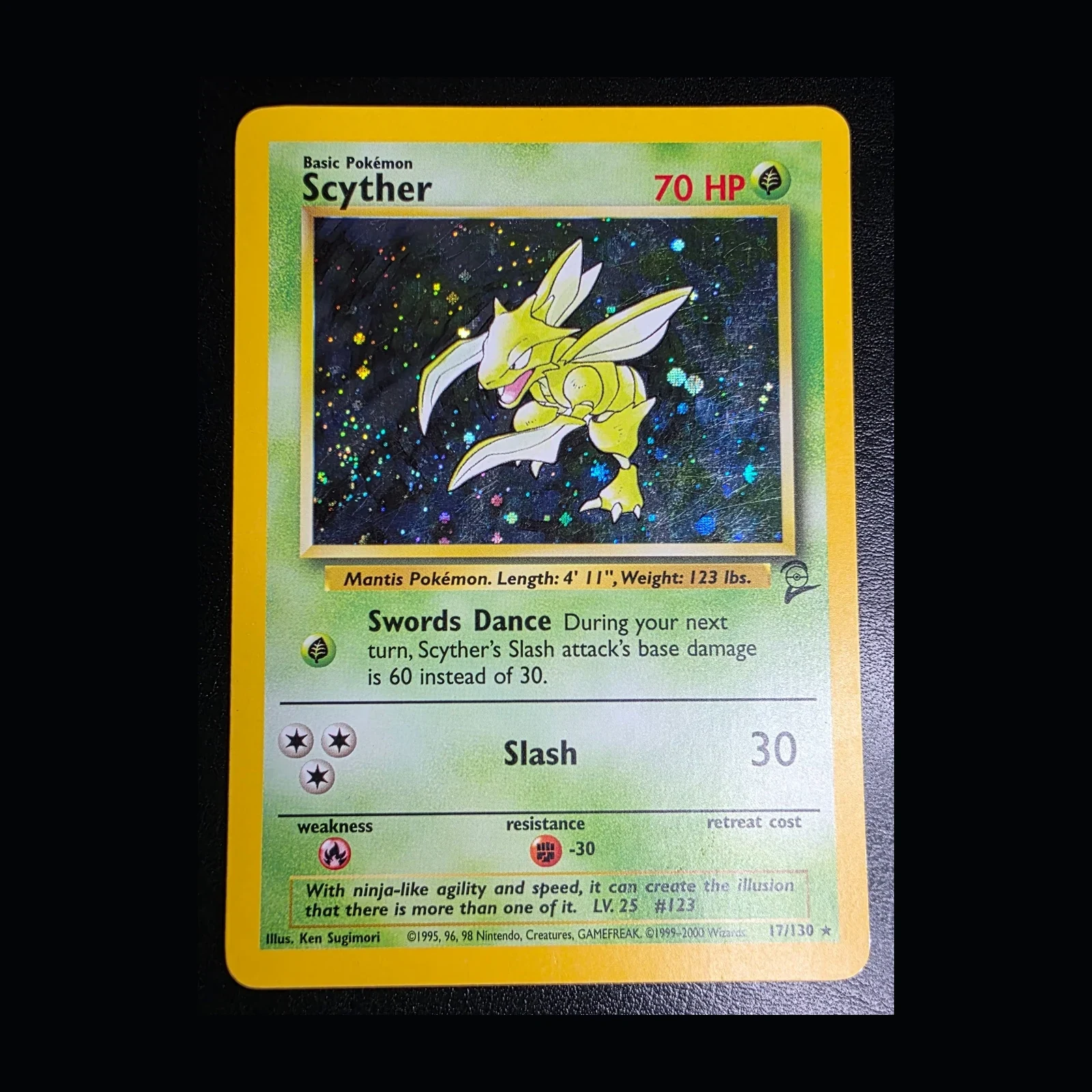 Referentieafbeelding Scyther 17/130 uit Base Set 2 Holo Excellent + conditie Pokémon kaart productfoto