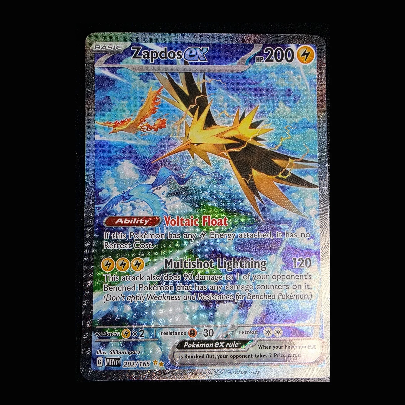 Referentieafbeelding Zapdos ex 202/165 uit 151 Holo Near Mint conditie Pokémon kaart productfoto