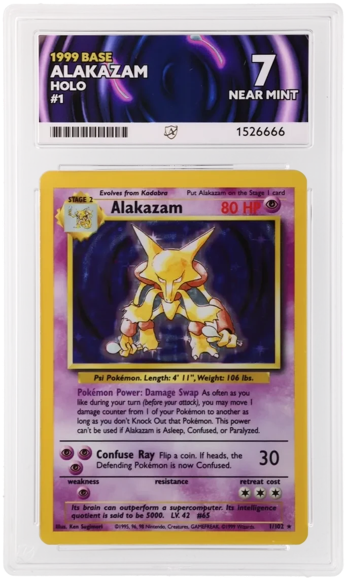 Referentieafbeelding Alakazam 1/102 uit Base Set Holo Near Mint conditie Pokémon kaart productfoto