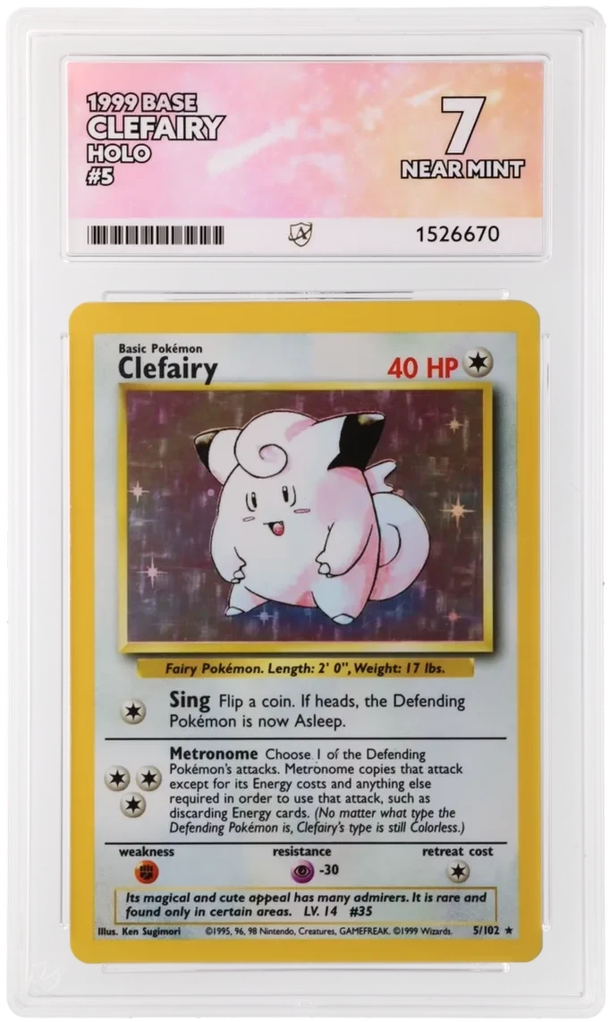 Referentieafbeelding Clefairy 5/102 uit Base Set Holo Near Mint conditie Pokémon kaart productfoto