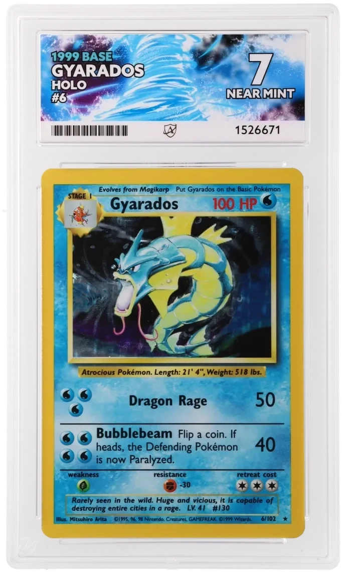 Referentieafbeelding Gyarados 6/102 uit Base Set Holo Near Mint conditie Pokémon kaart productfoto NM 1/2