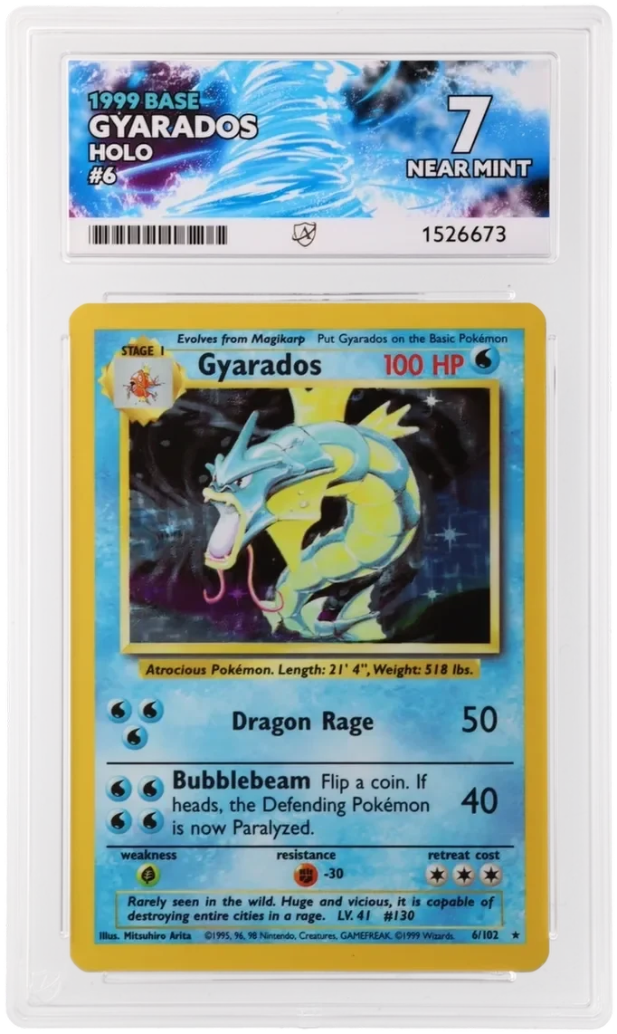 Referentieafbeelding Gyarados 6/102 uit Base Set Holo Near Mint conditie Pokémon kaart productfoto NM 2/2
