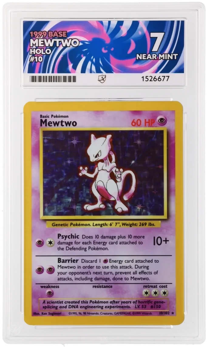 Referentieafbeelding Mewtwo 10/102 uit Base Set Holo Near Mint conditie Pokémon kaart productfoto