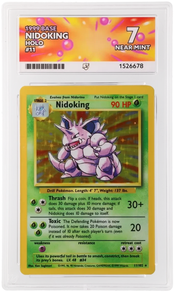 Referentieafbeelding Nidoking 11/102 uit Base Set Holo Near Mint conditie Pokémon kaart productfoto