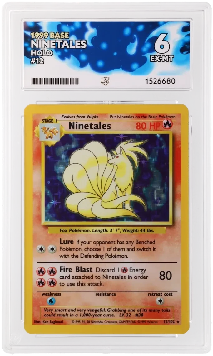 Referentieafbeelding Ninetales 12/102 uit Base Set Holo Excellent + conditie Pokémon kaart productfoto EX+ 2