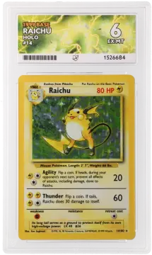 Referentieafbeelding Raichu 14/102 uit Base Set Holo Excellent + conditie Pokémon kaart productfoto