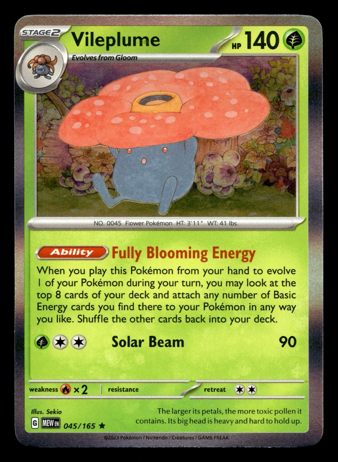 Voorkant Vileplume 45/165 uit 151 Rare Near Mint conditie Pokémon kaart productfoto