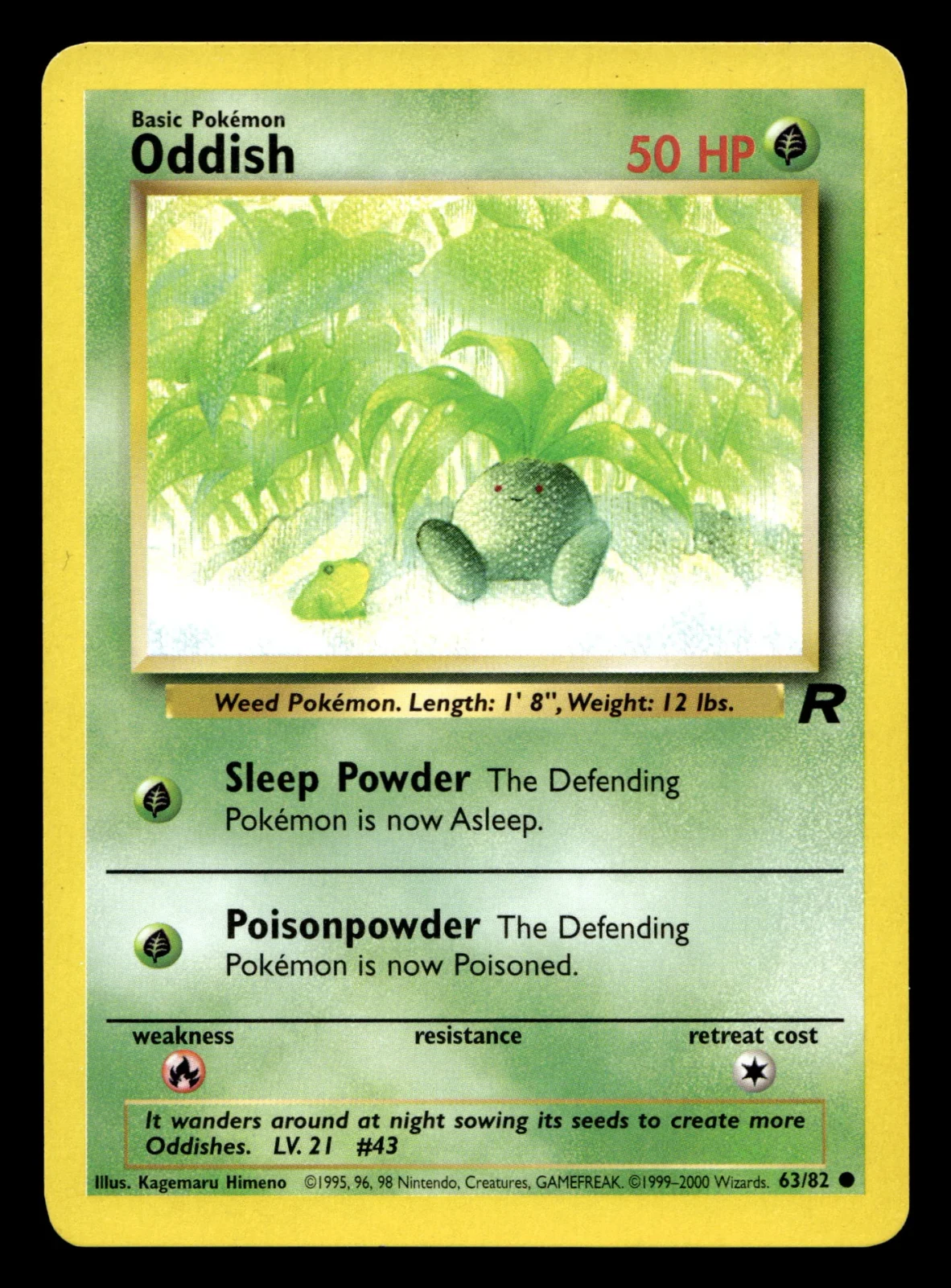 Voorkant Oddish 63/82 uit Team Rocket Common Excellent conditie Pokémon kaart productfoto