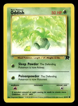 Voorkant Oddish 63/82 uit Team Rocket Common Excellent conditie Pokémon kaart productfoto