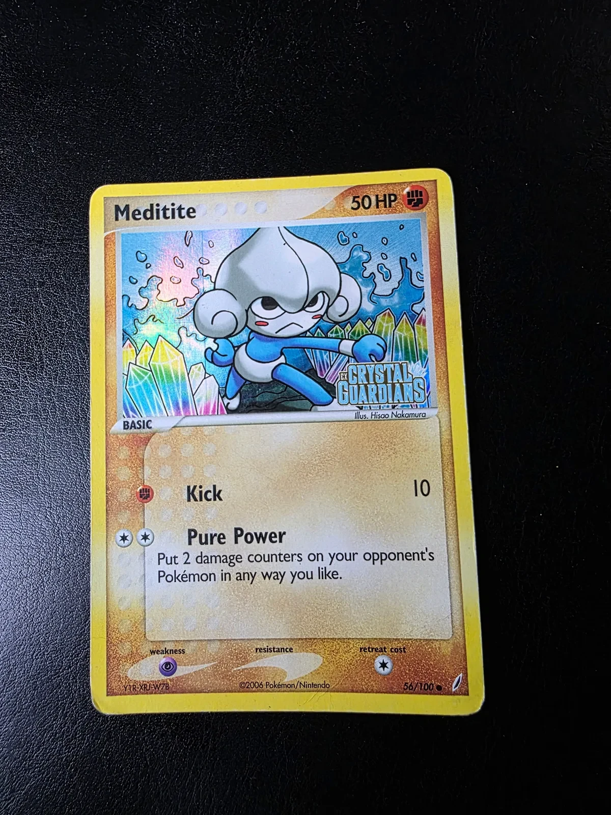 Referentieafbeelding Meditite Stamped 56/100 uit Crystal Guardians Common Played conditie Pokémon kaart productfoto