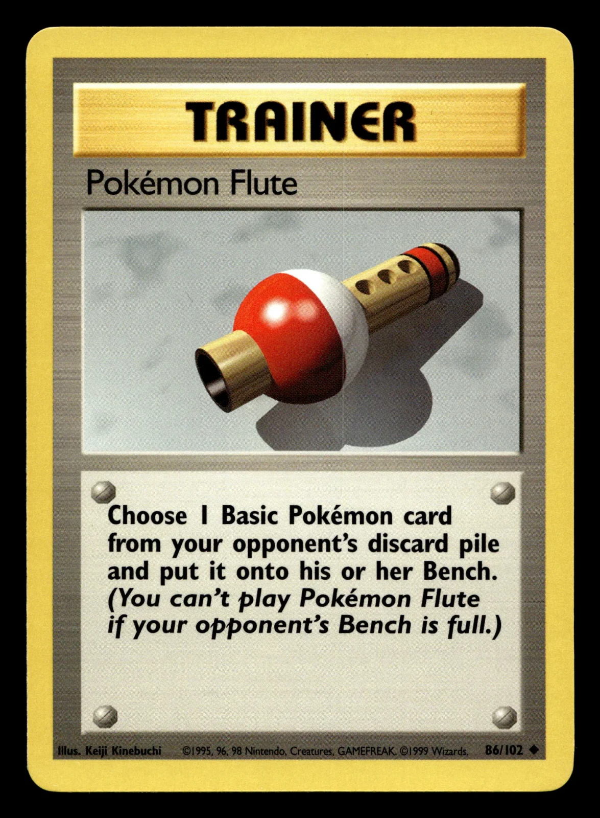 Voorkant Pokémon Flute 86/102 uit Base Set Uncommon Near Mint conditie Pokémon kaart productfoto NM 1