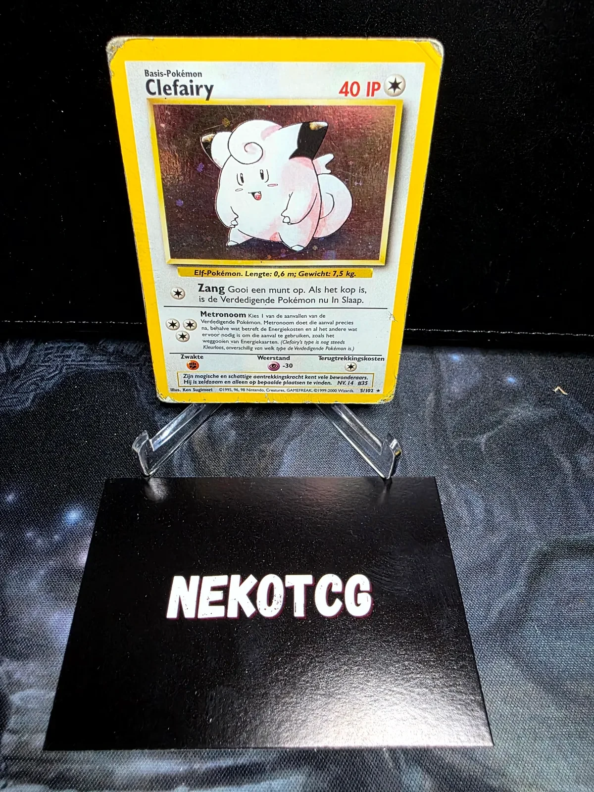 Referentieafbeelding Clefairy 5/102 uit Base Set Rare Holo Played conditie Pokémon kaart productfoto