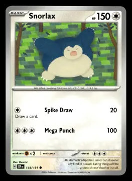 Voorkant Snorlax 144/191 uit Surging Sparks Common Near Mint conditie Pokémon kaart productfoto