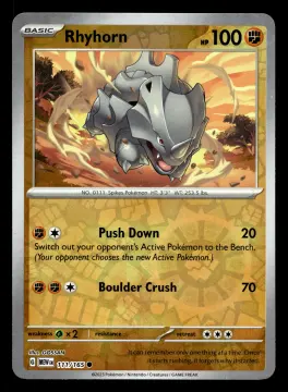 Voorkant Rhyhorn 111/165 uit 151 Common Near Mint conditie Pokémon kaart productfoto