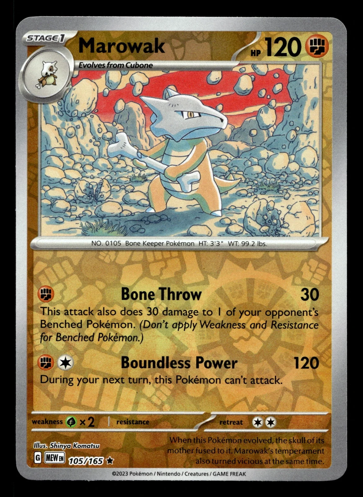 Voorkant Marowak 105/165 uit 151 Rare Near Mint conditie Pokémon kaart productfoto