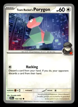 Voorkant Team Rocket's Porygon 153/182 uit Destined Rivals Common Near Mint conditie Pokémon kaart productfoto