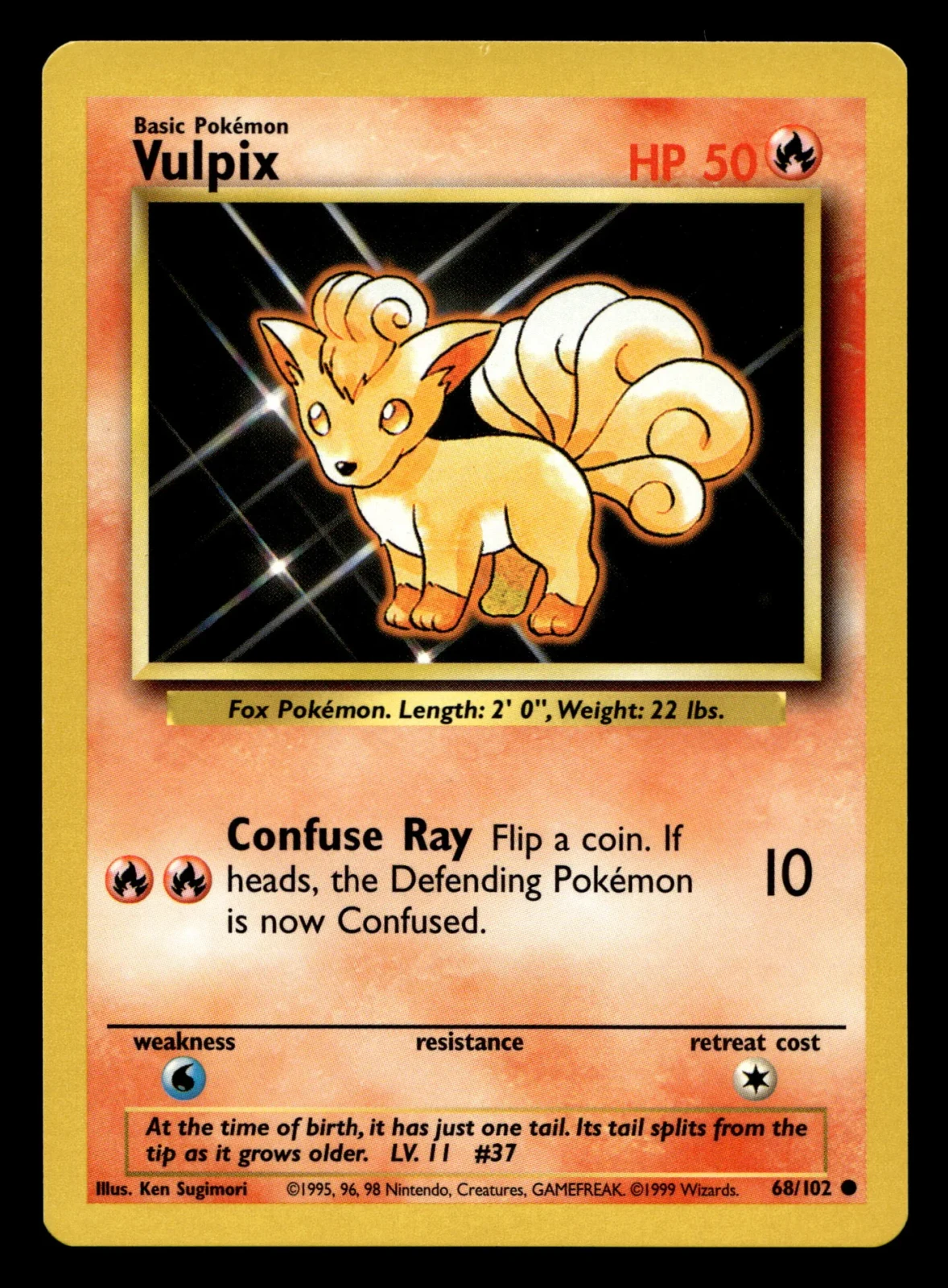 Voorkant Vulpix 68/102 uit Base Set Common Near Mint + conditie Pokémon kaart productfoto NM+ 1/2