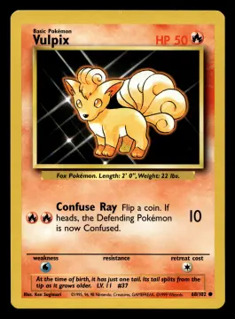 Voorkant Vulpix 68/102 uit Base Set Common Near Mint + conditie Pokémon kaart productfoto NM+ 1/2