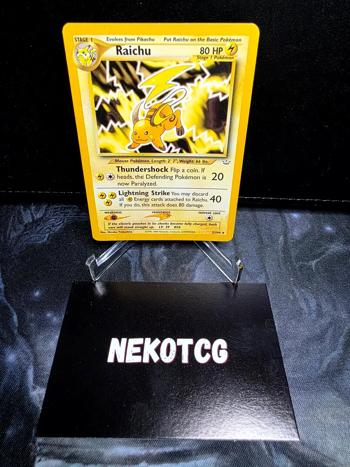 Referentieafbeelding Raichu 21/64 uit Neo Revelation Rare Good conditie Pokémon kaart productfoto