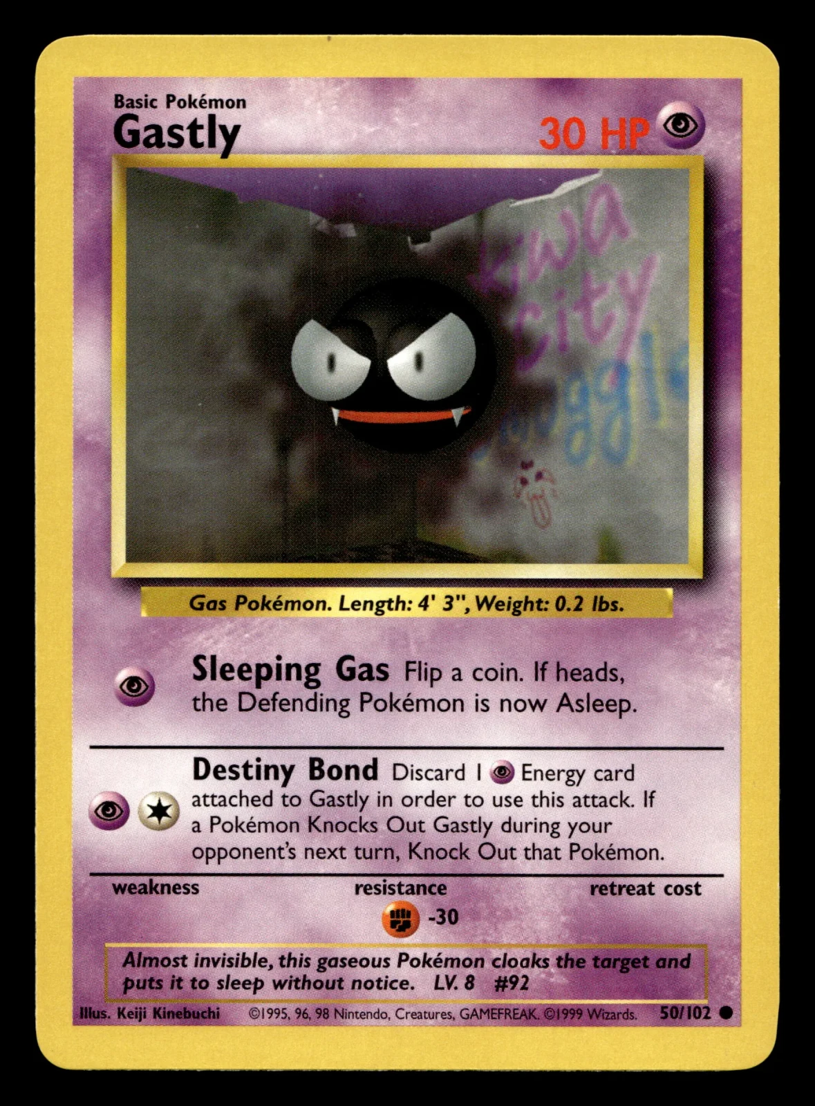 Voorkant Gastly 50/102 uit Base Set Common Near Mint conditie Pokémon kaart productfoto NM 1/2