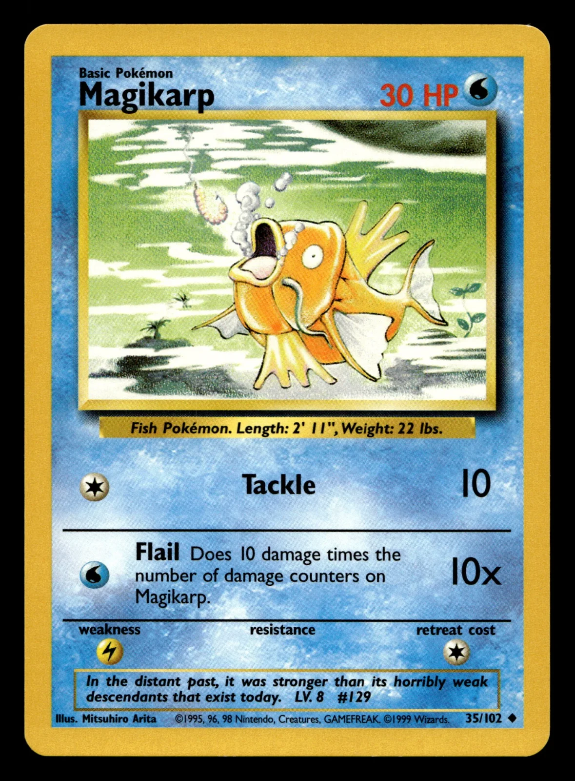 Voorkant Magikarp 35/102 uit Base Set Uncommon Near Mint conditie Pokémon kaart productfoto NM 1
