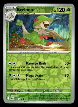 Voorkant Breloom 6/182 uit Destined Rivals Common Near Mint conditie Pokémon kaart productfoto