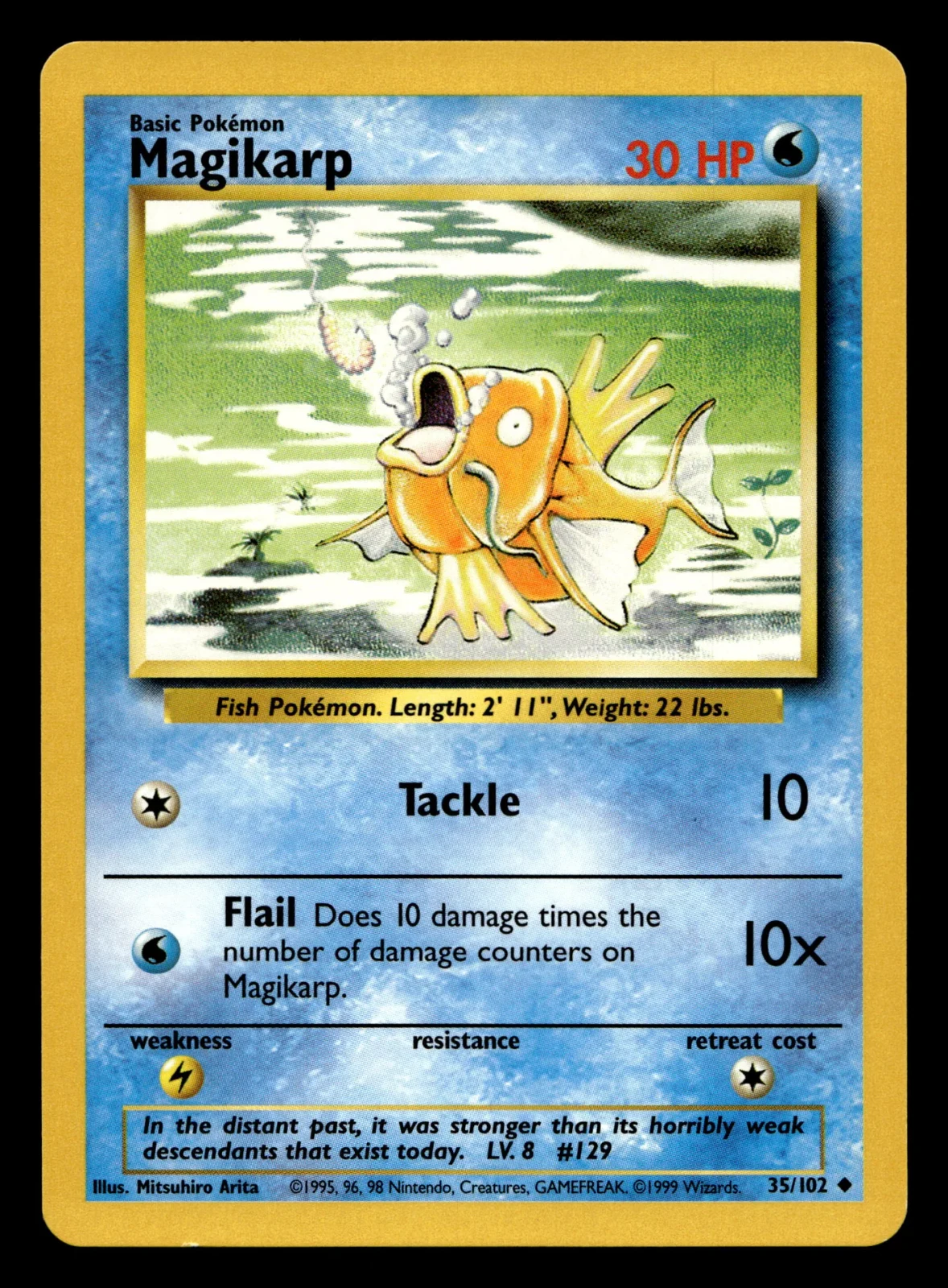 Voorkant Magikarp 35/102 uit Base Set Uncommon Near Mint - conditie Pokémon kaart productfoto NM- 3/5