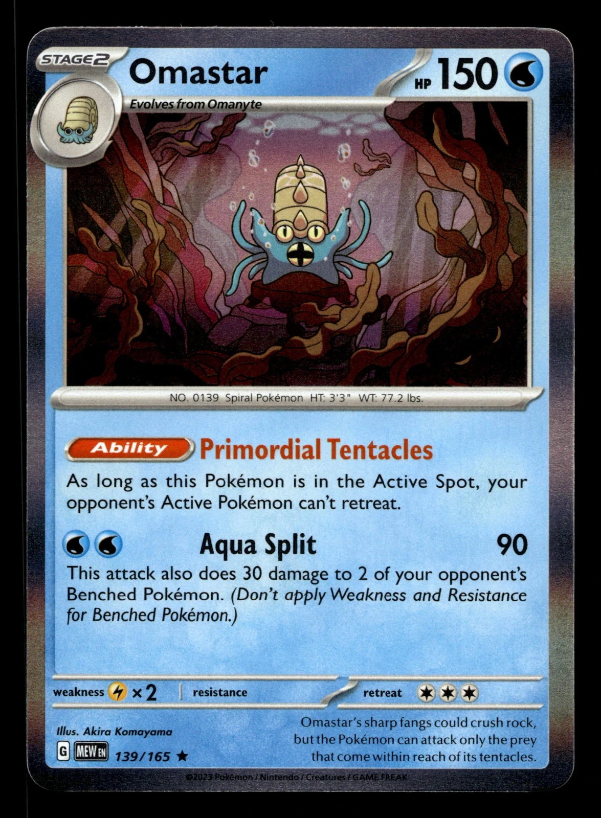 Voorkant Omastar 139/165 uit 151 Rare Near Mint conditie Pokémon kaart productfoto