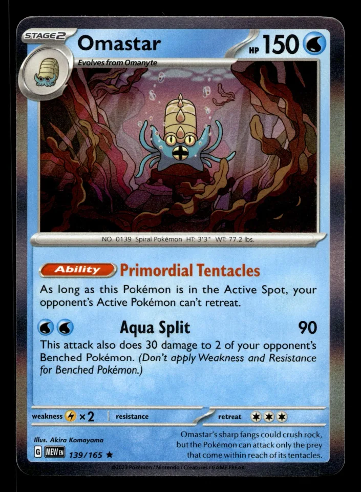 Omastar #139 uit 151 Rare Near Mint conditie productfoto