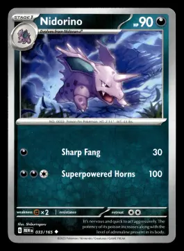 Voorkant Nidorino 33/165 uit 151 Uncommon Near Mint conditie Pokémon kaart productfoto