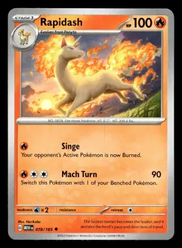 Voorkant Rapidash 78/165 uit 151 Uncommon Near Mint conditie Pokémon kaart productfoto