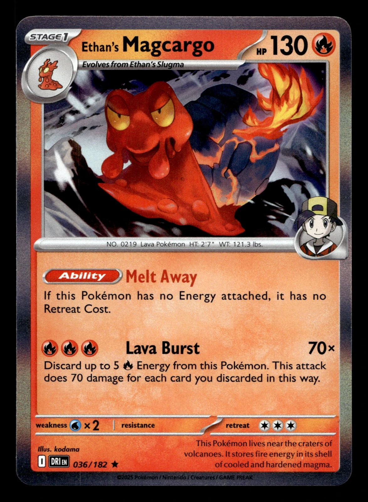 Voorkant Ethan's Magcargo 36/182 uit Destined Rivals Rare Near Mint conditie Pokémon kaart productfoto