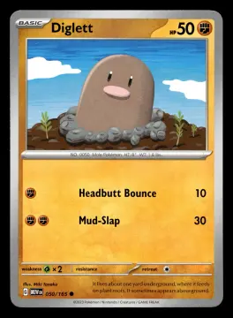 Voorkant Diglett 50/165 uit 151 Common Near Mint conditie Pokémon kaart productfoto