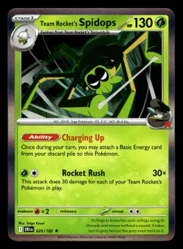 Voorkant Team Rocket's Spidops 20/182 uit Destined Rivals Rare Near Mint conditie Pokémon kaart productfoto