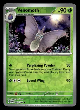 Voorkant Venomoth 49/165 uit 151 Uncommon Near Mint conditie Pokémon kaart productfoto