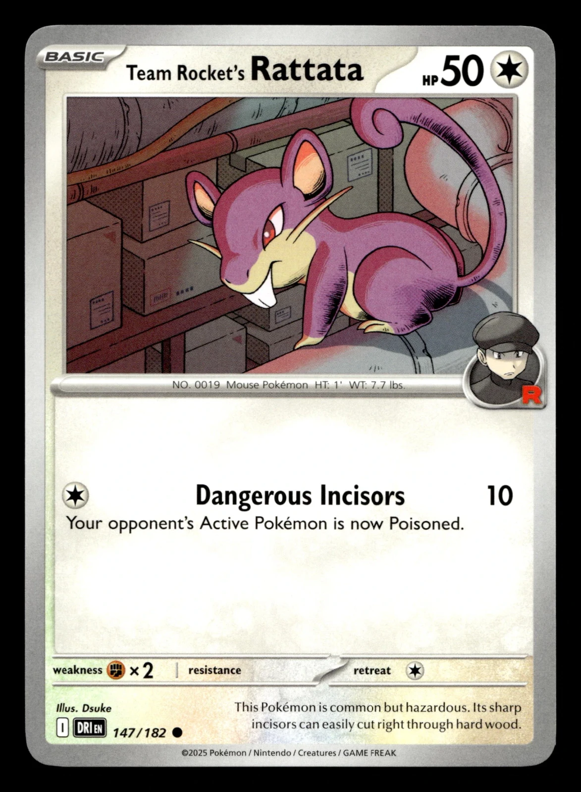 Voorkant Team Rocket's Rattata 147/182 uit Destined Rivals Common Near Mint conditie Pokémon kaart productfoto