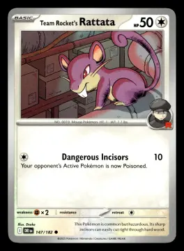 Voorkant Team Rocket's Rattata 147/182 uit Destined Rivals Common Near Mint conditie Pokémon kaart productfoto