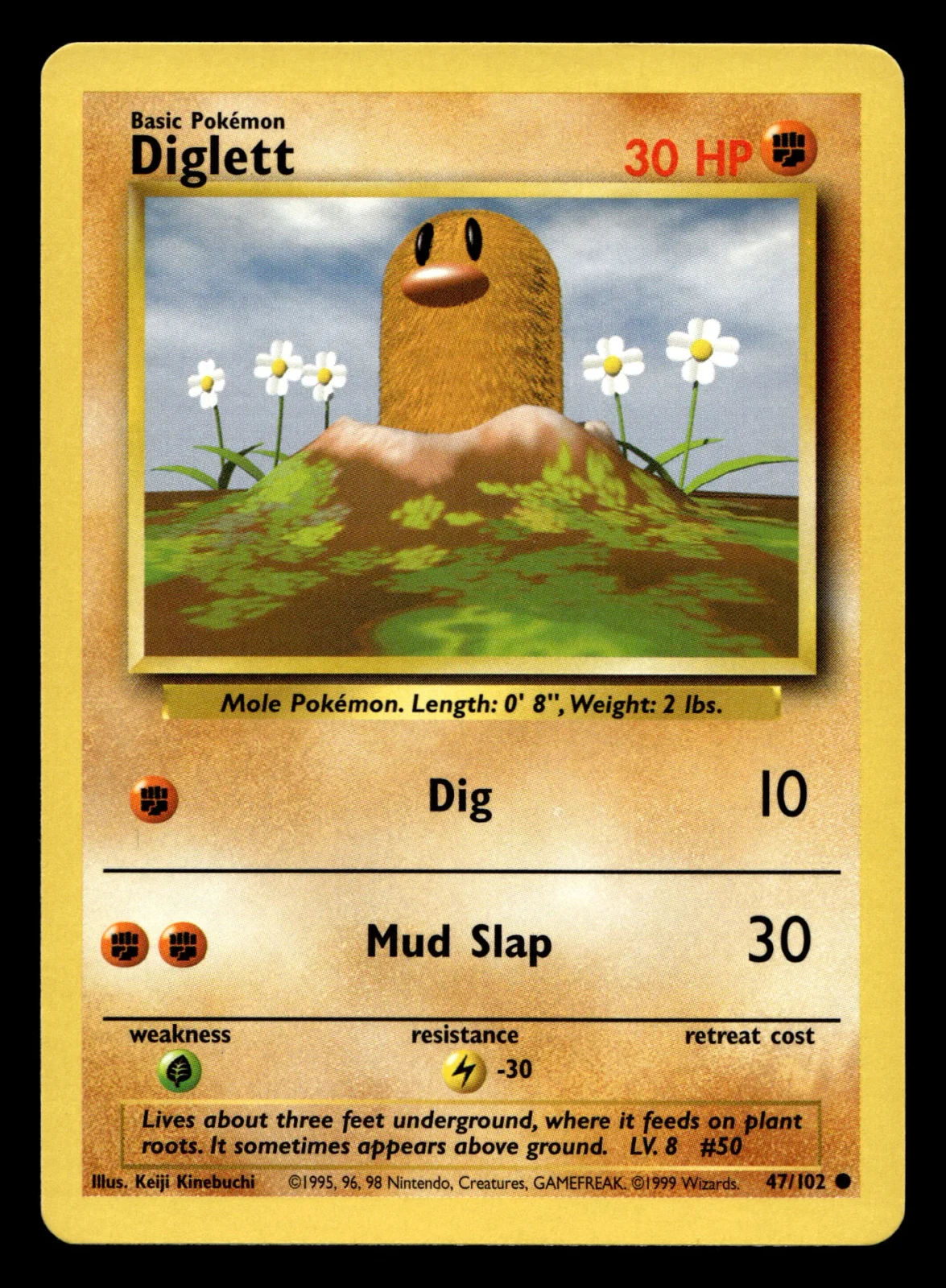 Voorkant Diglett 47/102 uit Base Set Common Near Mint - conditie Pokémon kaart productfoto NM- 2/2