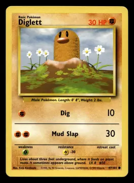 Voorkant Diglett 47/102 uit Base Set Common Near Mint - conditie Pokémon kaart productfoto NM- 2/2