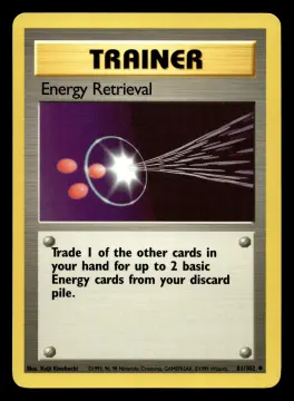 Voorkant Energy Retrieval 81/102 uit Base Set Uncommon Excellent + conditie Pokémon kaart productfoto