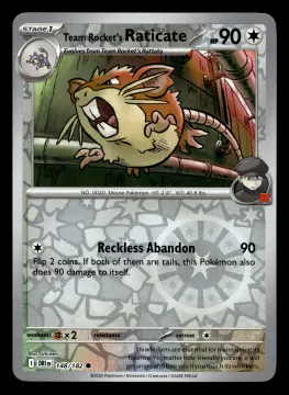 Voorkant Team Rocket's Raticate 148/182 uit Destined Rivals Common Near Mint conditie Pokémon kaart productfoto