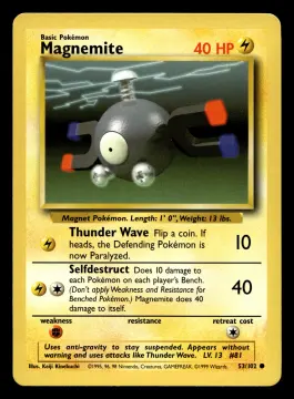 Voorkant Magnemite 53/102 uit Base Set Common Near Mint + conditie Pokémon kaart productfoto NM+ 1