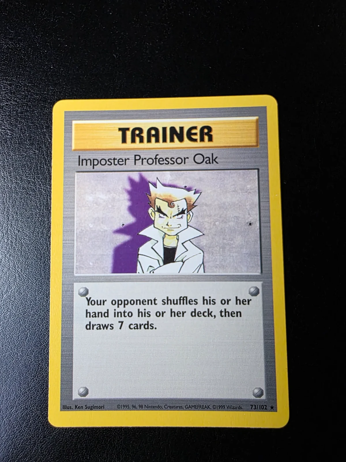Voorkant Impostor Professor Oak 73/102 uit Base Set Rare Near Mint - conditie Pokémon kaart productfoto NM- 1
