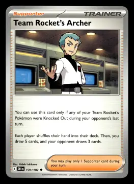Voorkant Team Rocket's Archer 170/182 uit Destined Rivals Uncommon Near Mint conditie Pokémon kaart productfoto