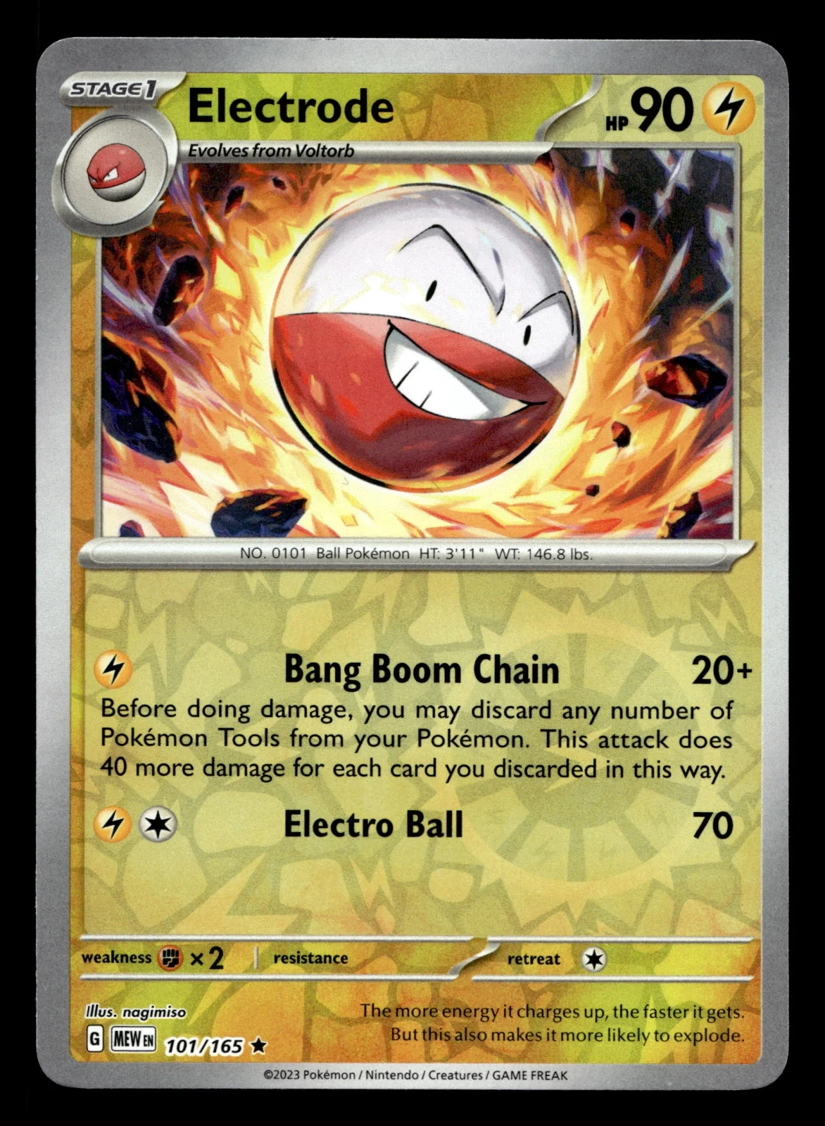 Voorkant Electrode 101/165 uit 151 Rare Near Mint conditie Pokémon kaart productfoto