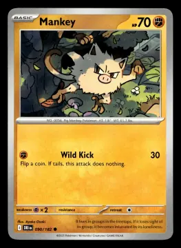 Voorkant Mankey 90/182 uit Destined Rivals Common Near Mint conditie Pokémon kaart productfoto