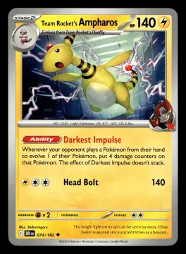 Voorkant Team Rocket's Ampharos 74/182 uit Destined Rivals Uncommon Near Mint conditie Pokémon kaart productfoto