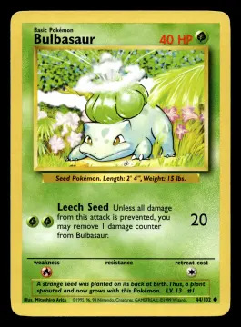 Voorkant Bulbasaur 44/102 uit Base Set Common Excellent + conditie Pokémon kaart productfoto EX+ 1