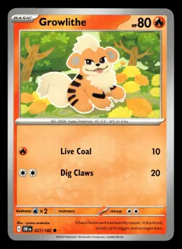 Voorkant Growlithe 27/182 uit Destined Rivals Common Near Mint conditie Pokémon kaart productfoto