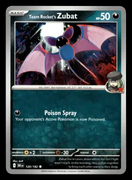 Voorkant Team Rocket's Zubat 120/182 uit Destined Rivals Common Near Mint conditie Pokémon kaart productfoto